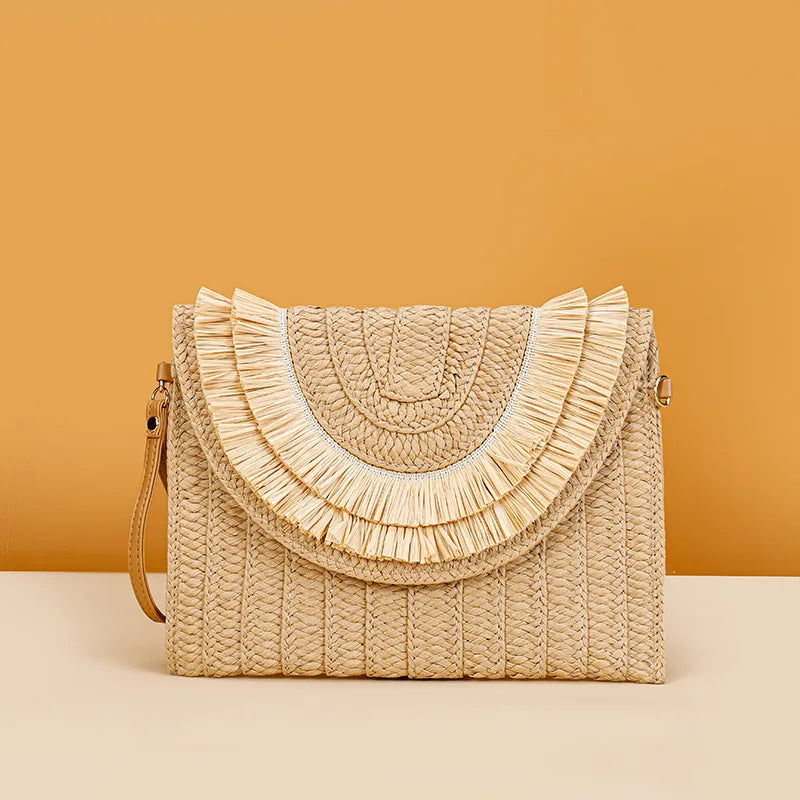 Handmade Raffia Straw Crossbody Clutch