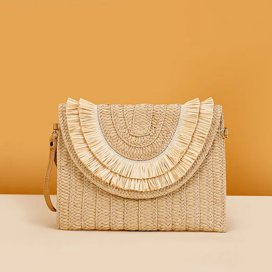 Handmade Raffia Straw Crossbody Clutch