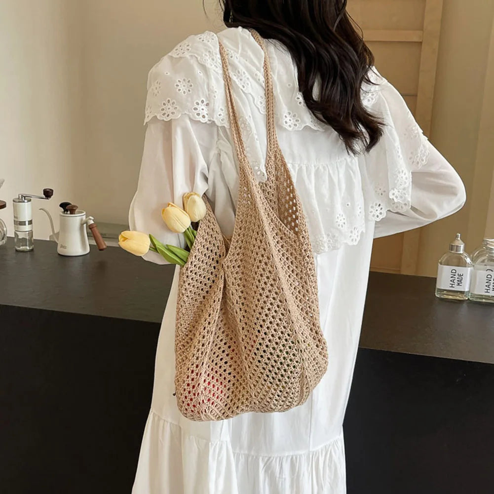 Large Knit Crochet Tote Shoulder Bag