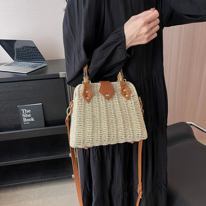 Hand-Woven Bamboo Handle Beach Bag