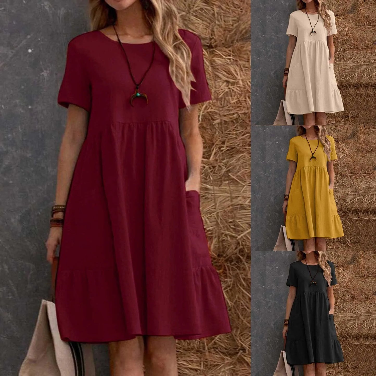 Vintage Cotton Linen Pocket Dress