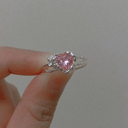 New Y2K Purple Crystal Irregular Heart Rings for Women Kpop Creative Heart Geometric Open Ring Punk Vintage Fashion Jewely Gifts