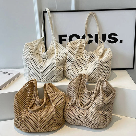 Large Knit Crochet Tote Shoulder Bag