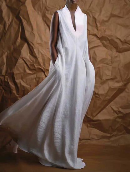 Plus Size Women Fashion Long Dresses Elegant Plain Deep V Neck Sleeveless Flowy Maxi Dress Casual Long Dresses Streetwear 2025