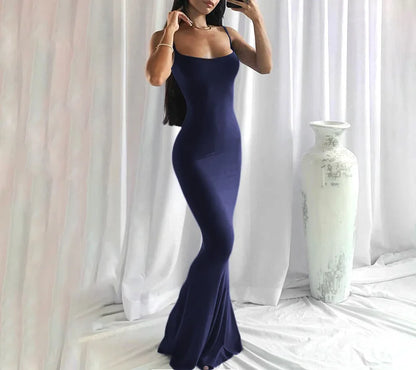 Slim Black Knitted LONG Dress Summer Solid Women Dress Ultimate Waist To Hip Ratio Sling Dress blue sexy pink casual outfit