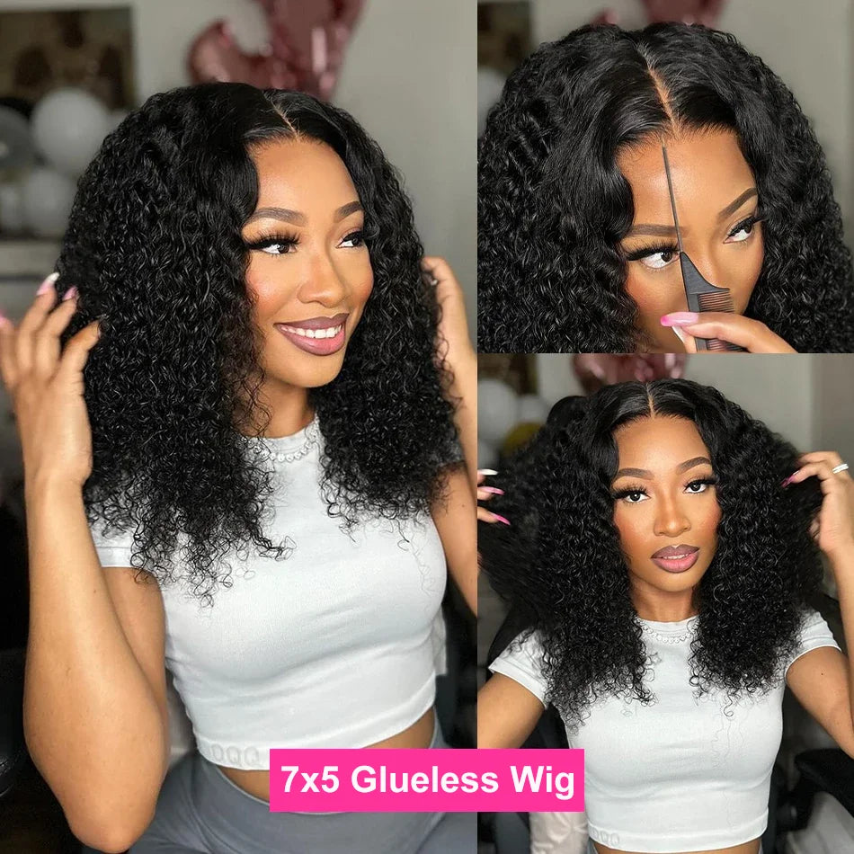 CEXXY Short Bob Jerry Curly Human Hair Wig 13x4 HD Lace Frontal Water Wave Remy Hair For Women Natural Look Preplucked Human Wig