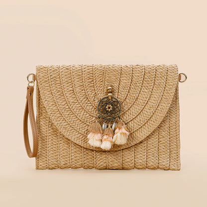 Handmade Raffia Straw Crossbody Clutch