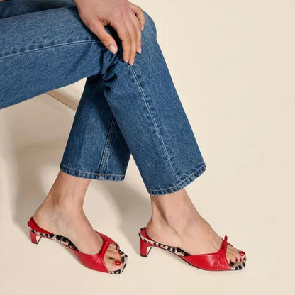 Peep Toe Bow Mules with Leopard Sole