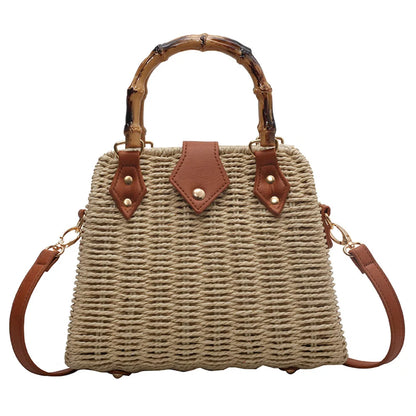 Hand-Woven Bamboo Handle Beach Bag