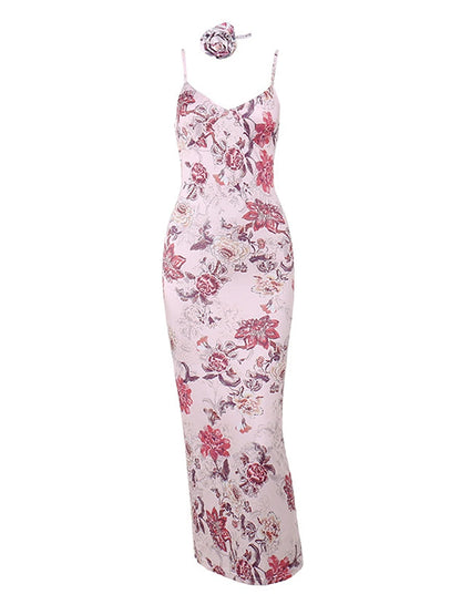 Floral Print Backless Maxi Dress