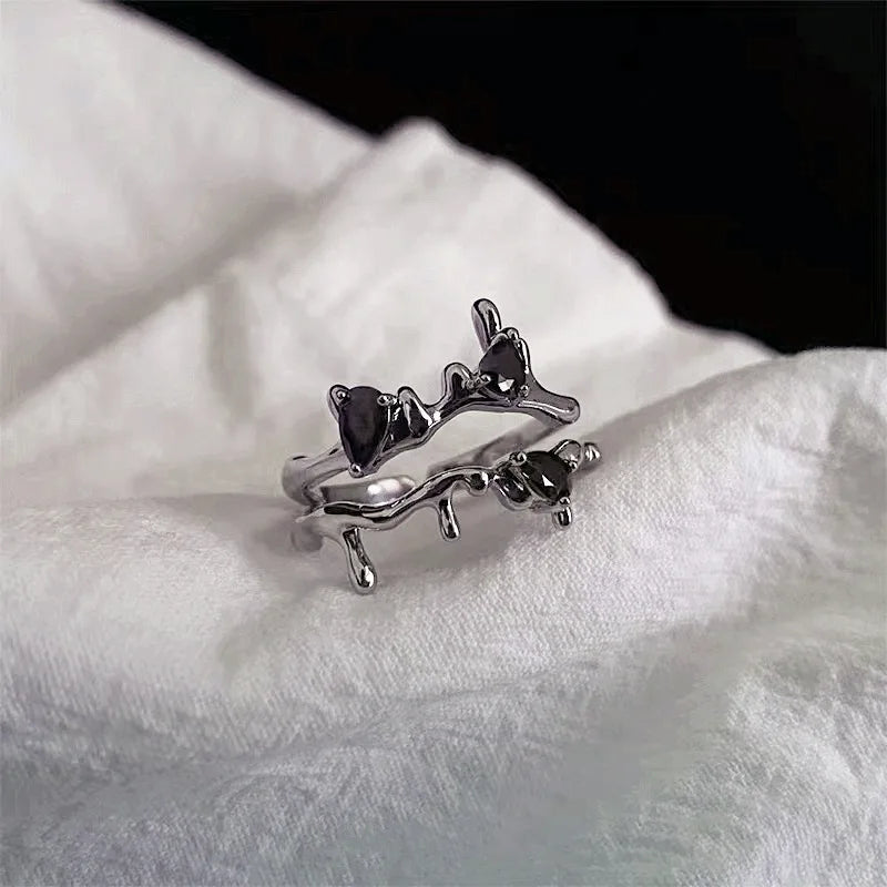 New Y2K Purple Crystal Irregular Heart Rings for Women Kpop Creative Heart Geometric Open Ring Punk Vintage Fashion Jewely Gifts