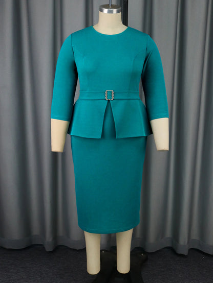 Elegant Church Dresses for Women Peplum Hidden Belly Long Sleeves Midi Classy Modest Female African Gowns Office Ladies New Fall