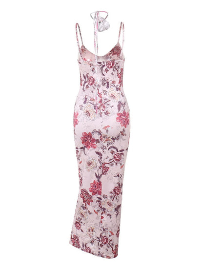 Floral Print Backless Maxi Dress