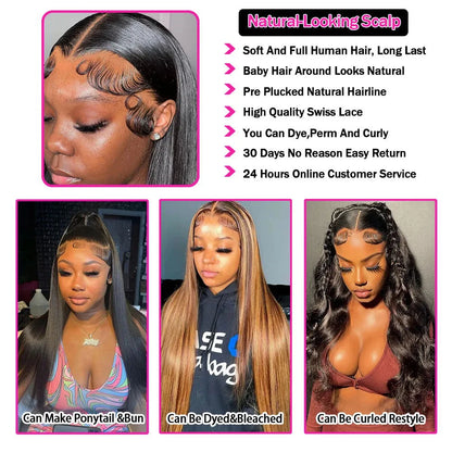 44 46 Long Inch 13x4 HD Lace Front Wig Brazilian Straight Human Hair Wig For Women 200 Density 13x6 Transparent Lace Frontal Wig