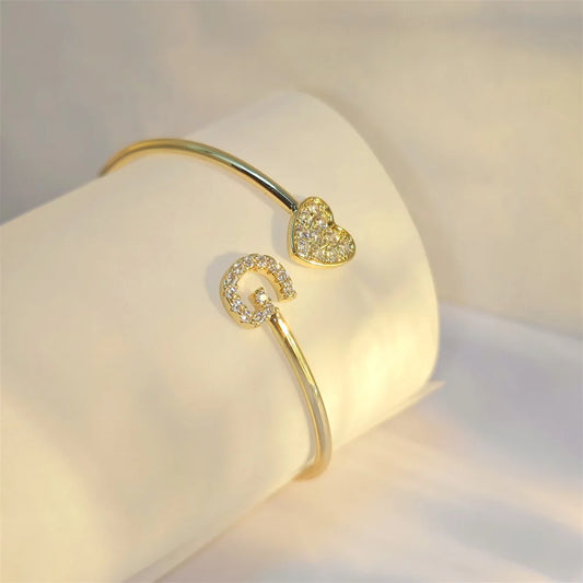 Gold Zircon Initial Letter Bangle