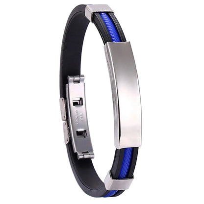 Fashion Bracelets Vintage Black Rubber Wristband Silicone Stainless Steel Men Bracelets Bangles Jewelry