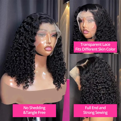 CEXXY Short Bob Jerry Curly Human Hair Wig 13x4 HD Lace Frontal Water Wave Remy Hair For Women Natural Look Preplucked Human Wig