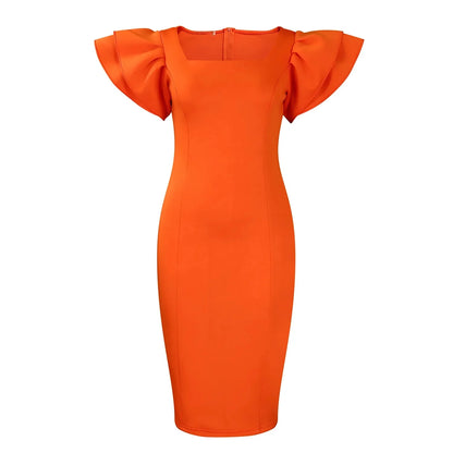Fashionable Pure Color African Dress Q121 with Elegant Fleece Sleeve Bodycon Skirt Single Piece Women's Clothing