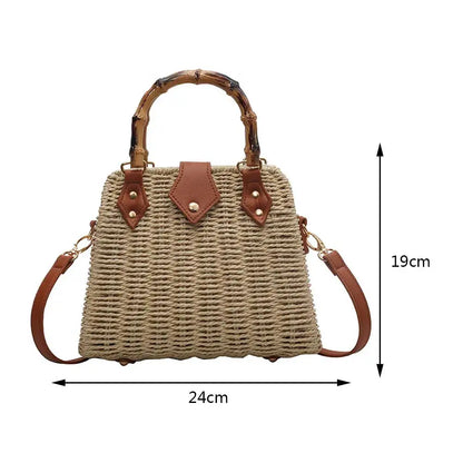 Hand-Woven Bamboo Handle Beach Bag