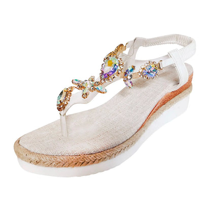 Womens Sandals Bohemian Rhinestone Sandals For Women Fashion Wedge Heel Thick Sole Comfortable Sandals for Women Fancy