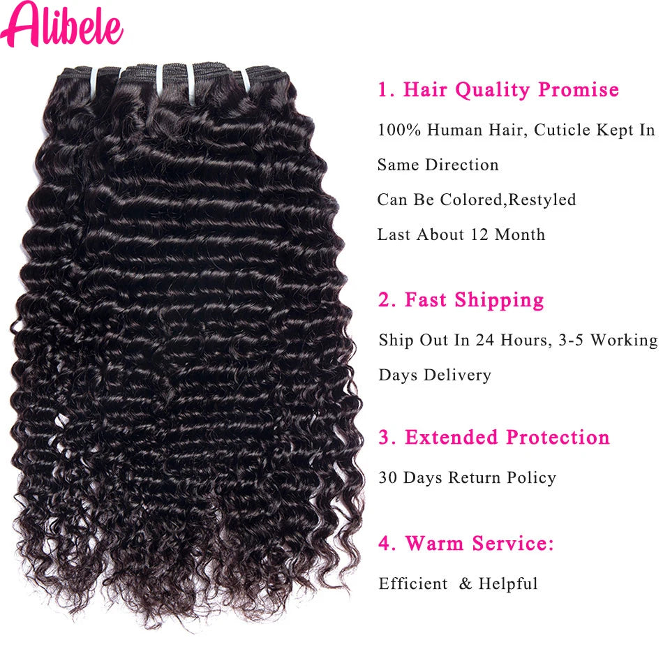 Alibele 5x5 Lace Closure With Bundles Peruvian Deep Curly Hair Bundles With 4x4 Lace Closure Remy Human Hair Bundles WithClosure