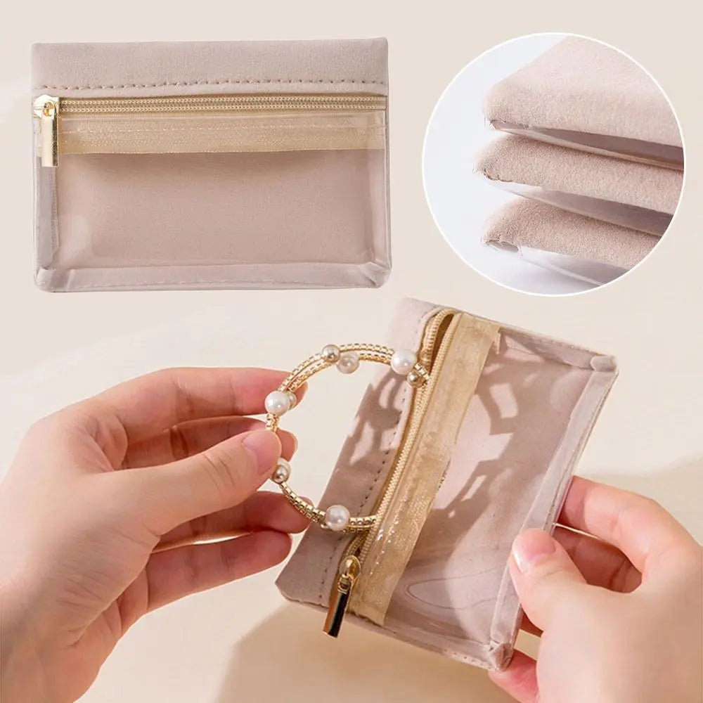 New with Zipper Jewelry Bag Velvet PVC Jewelry Packaging Box Transparent Jewelry Organizer