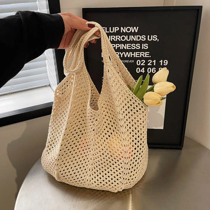 Large Knit Crochet Tote Shoulder Bag