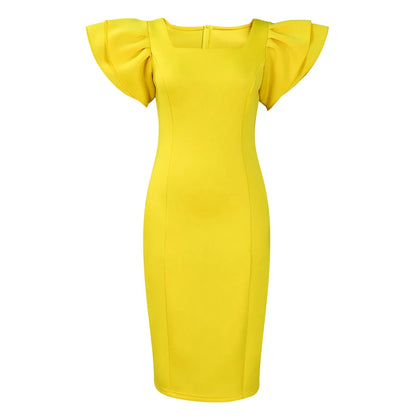 Fashionable Pure Color African Dress Q121 with Elegant Fleece Sleeve Bodycon Skirt Single Piece Women's Clothing