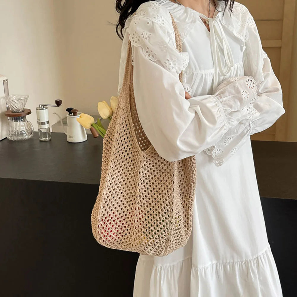 Large Knit Crochet Tote Shoulder Bag