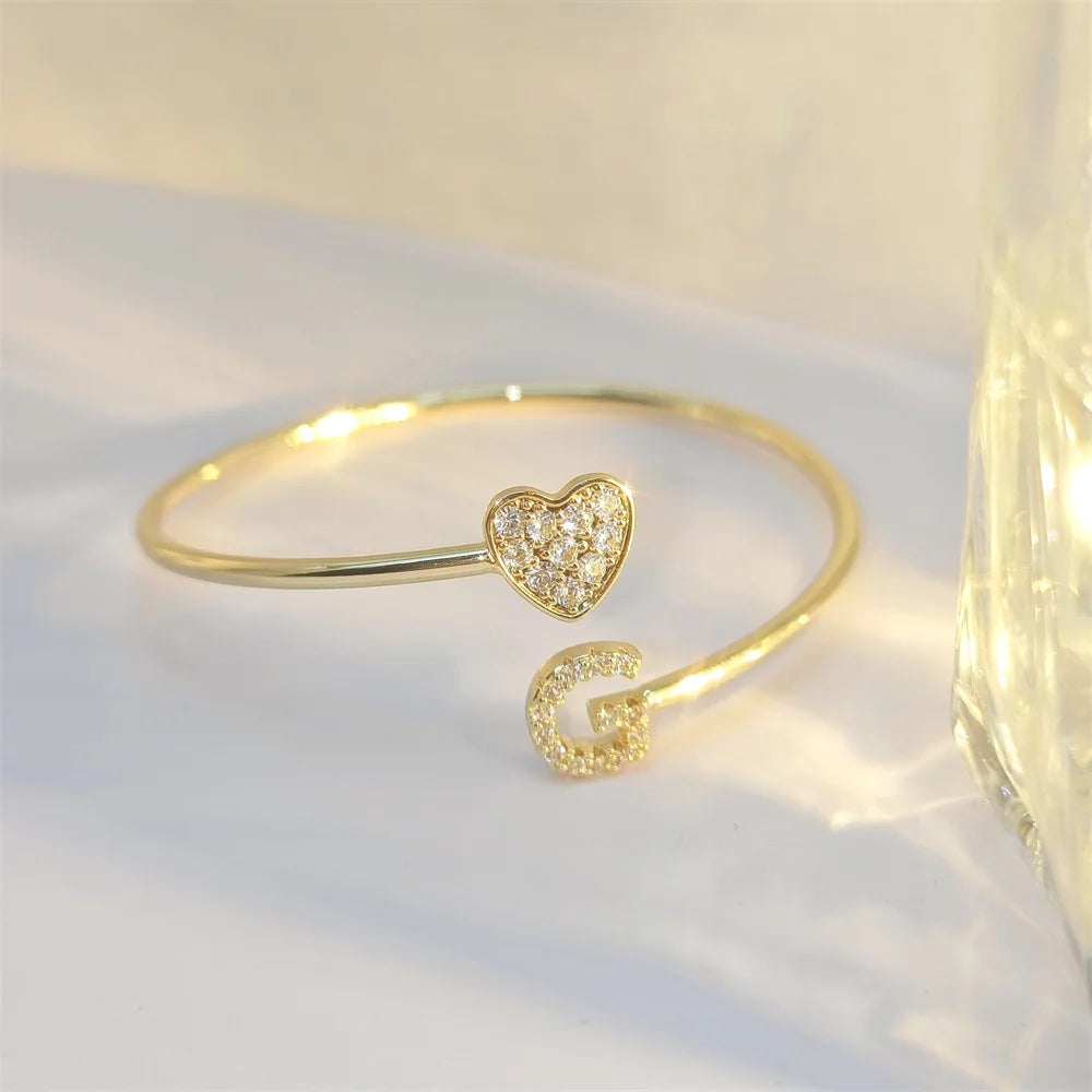 Gold Zircon Initial Letter Bangle