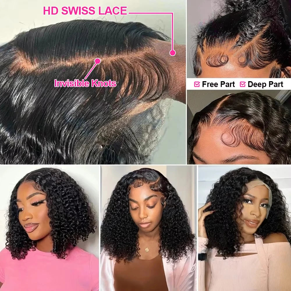 CEXXY Short Bob Jerry Curly Human Hair Wig 13x4 HD Lace Frontal Water Wave Remy Hair For Women Natural Look Preplucked Human Wig