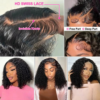 CEXXY Short Bob Jerry Curly Human Hair Wig 13x4 HD Lace Frontal Water Wave Remy Hair For Women Natural Look Preplucked Human Wig