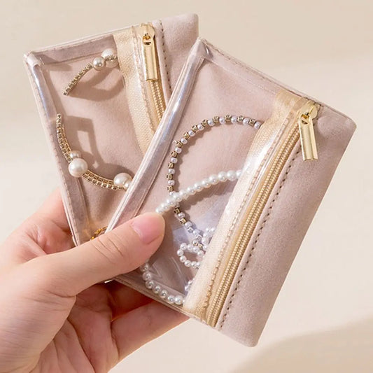 New with Zipper Jewelry Bag Velvet PVC Jewelry Packaging Box Transparent Jewelry Organizer