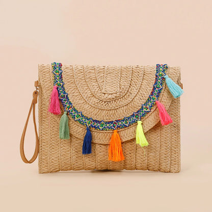 Handmade Raffia Straw Crossbody Clutch