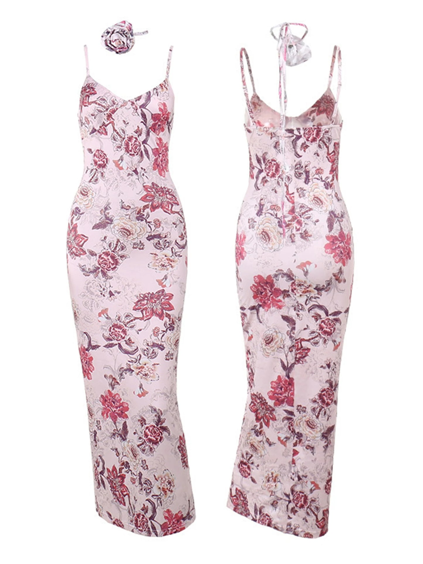 Floral Print Backless Maxi Dress