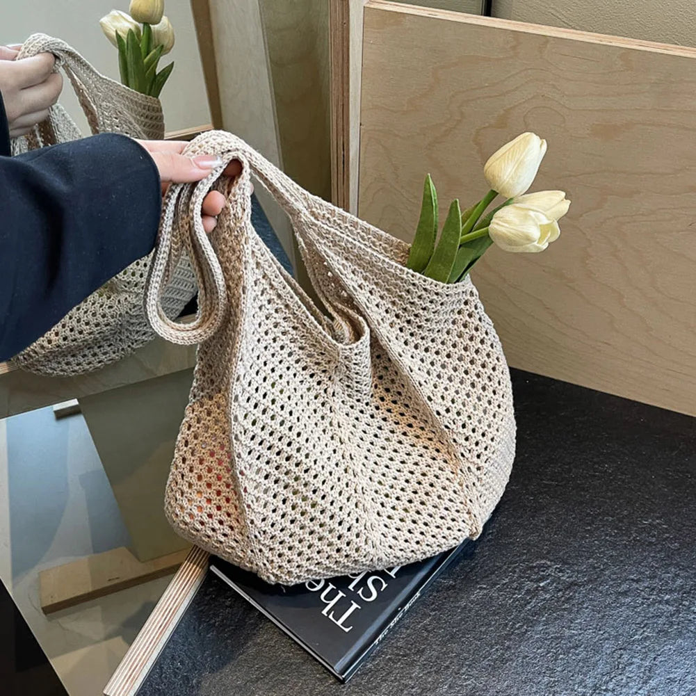 Large Knit Crochet Tote Shoulder Bag