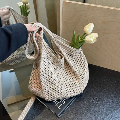 Large Knit Crochet Tote Shoulder Bag