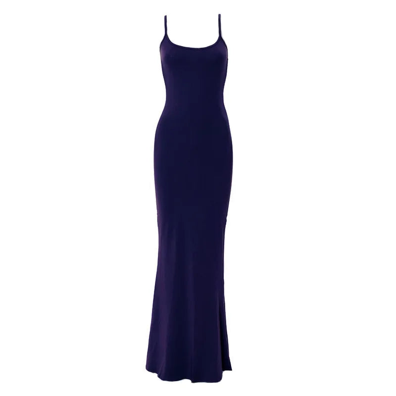 Slim Black Knitted LONG Dress Summer Solid Women Dress Ultimate Waist To Hip Ratio Sling Dress blue sexy pink casual outfit