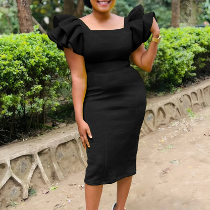 Fashionable Pure Color African Dress Q121 with Elegant Fleece Sleeve Bodycon Skirt Single Piece Women's Clothing