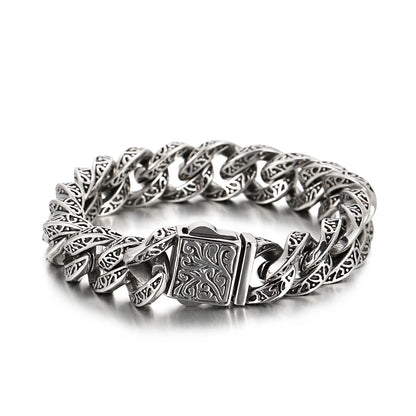 Vintage Sculpture Cuban Cuff Bracelet Stainless Steel Custom Charms Curb Link Chain Men Bracelets