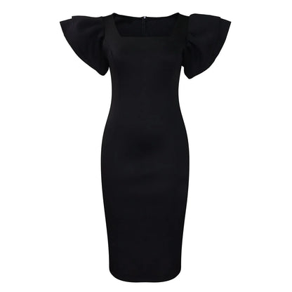 Fashionable Pure Color African Dress Q121 with Elegant Fleece Sleeve Bodycon Skirt Single Piece Women's Clothing